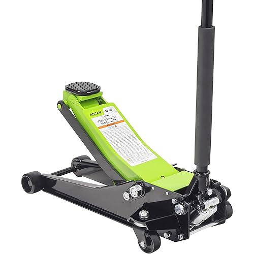 ARCAN 3-Ton Low Profile Steel Floor Jack with Bypass and Overload Safety Valves, Wide Front Wheels, High Carbon Steel Frame, Model A20003