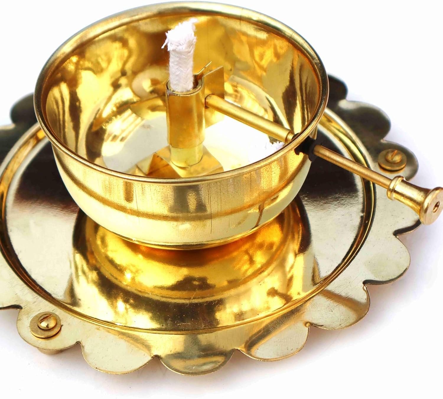 Traditional Akhand Brass Diya Oil Lamp with Curved Glass Cover Wick Holder Stand for Pooja and Home Decor- Pack of 1, (5 Inch)