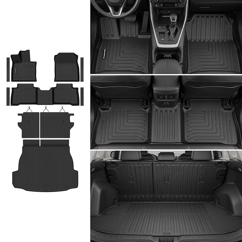 Kit de tapetes automotivos e revestimentos para porta-malas Toyota RAV4 Hybrid 2026, TPE preto, 10 itens