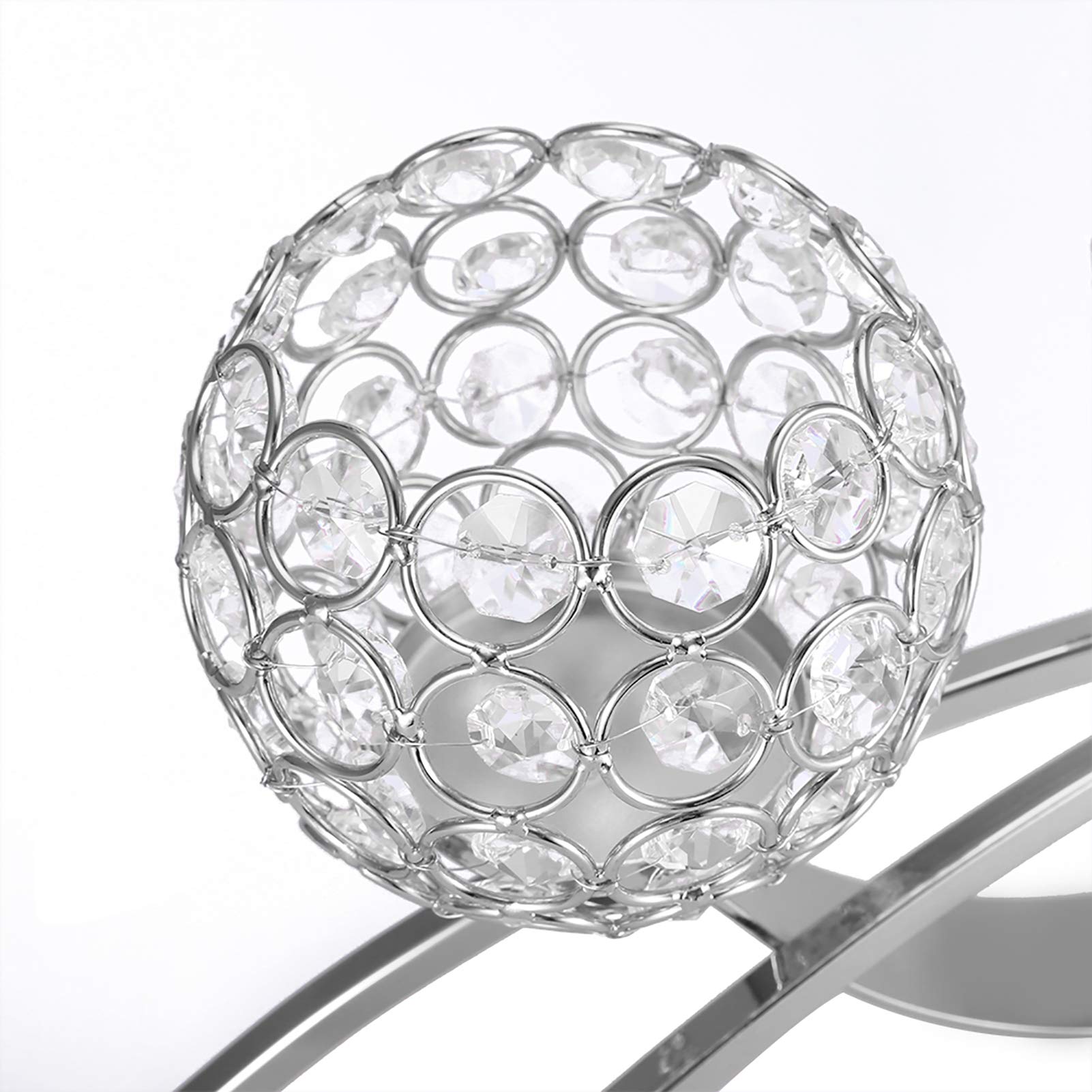 Portavelas de Cristal, 3 Brazos clásico Europeo Hierro Bola de Cristal Cena romántica con Velas Candelabro Centro de Mesa de Boda para la celebración del Aniversario de cumpleaños Regalo(Plata)