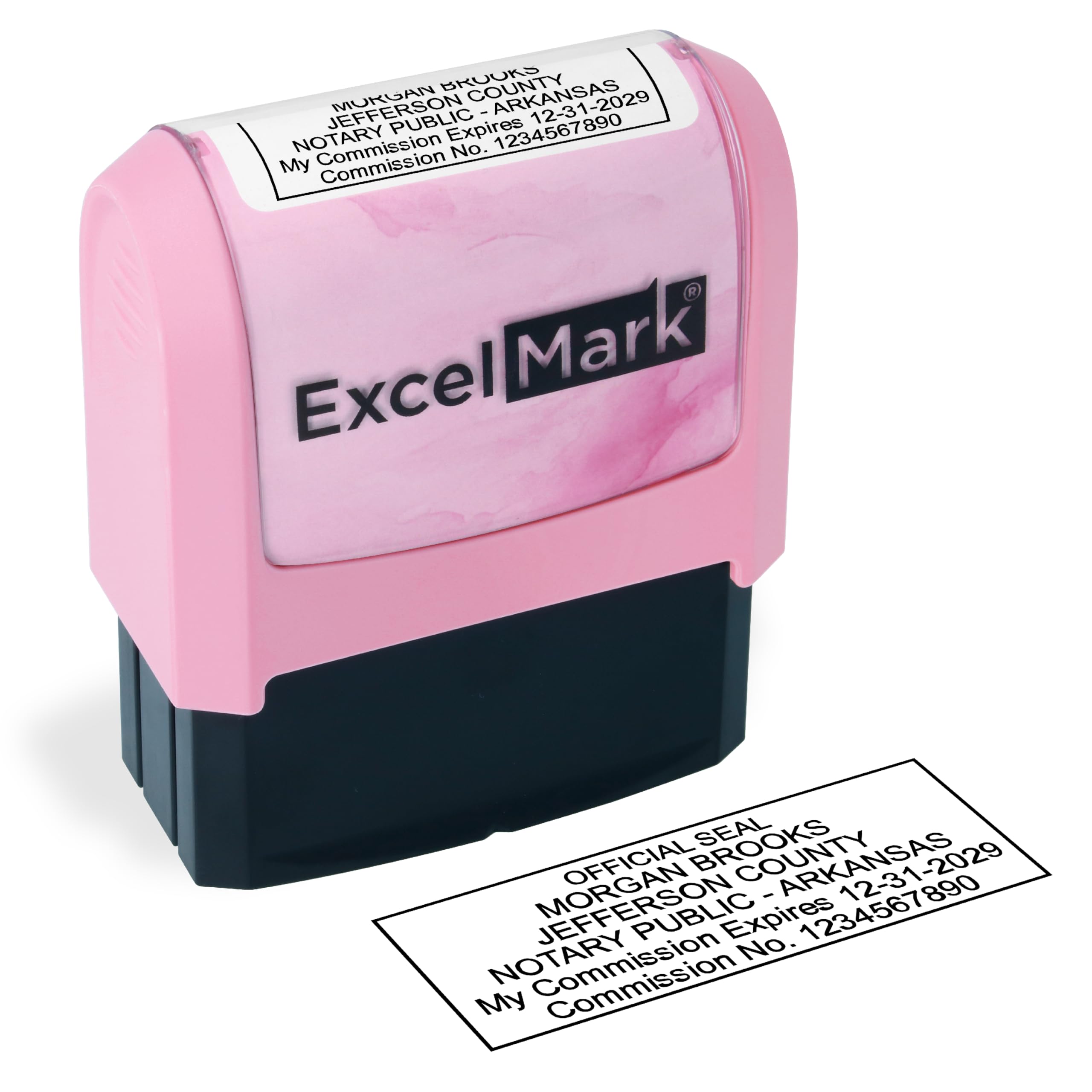 ExcelMark Notary Stamp for All 50 States - Official State Seal - Arkansas - Pink