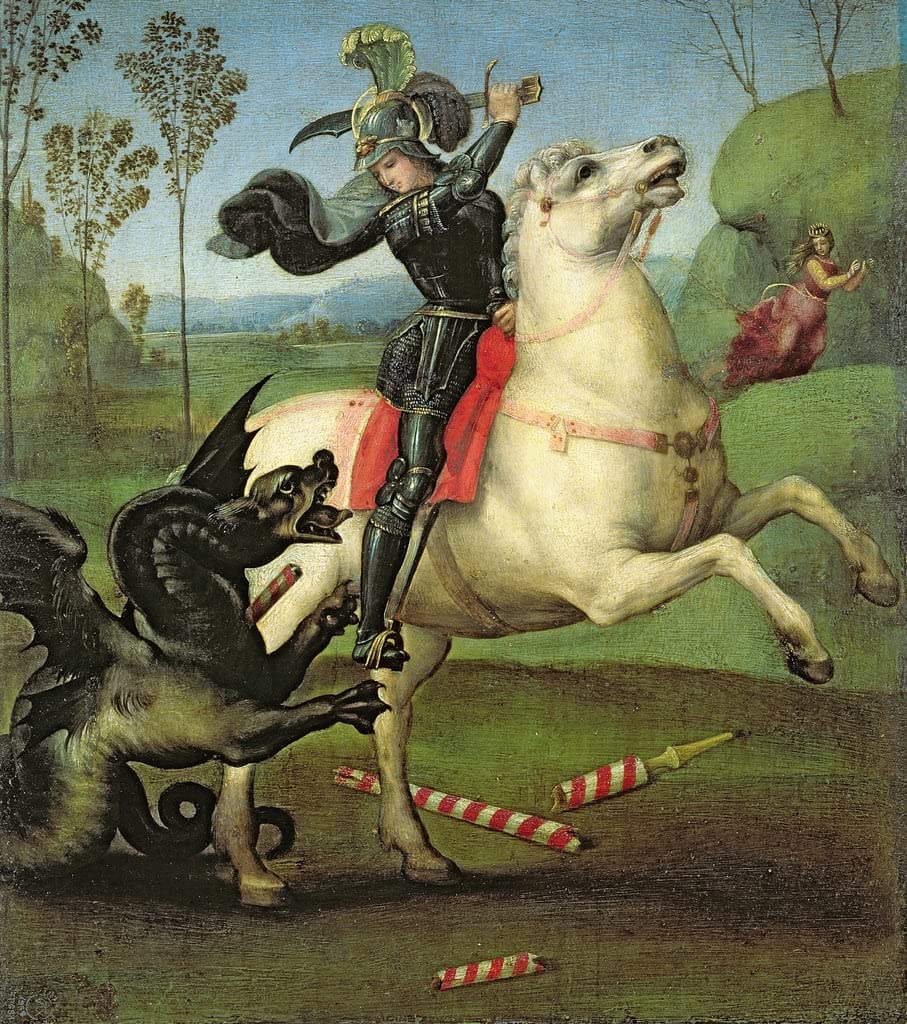 Canvas Picture Modern Canvas Painting Famous Painting St George Struggling with the Dragon by Raffaello Sanzio Raphael for Home Decor 60x90cm