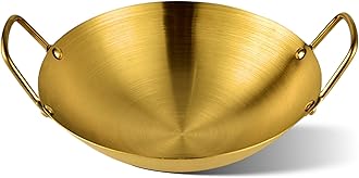 Crega Heavy Stainless Steel Kadai Golden, Traditional Round Base Wok with Double Handles for Stir Fry, Cooking, and Sauteing, Durable and Easy to Clean, Ideal for Home Kitchen (Golden)