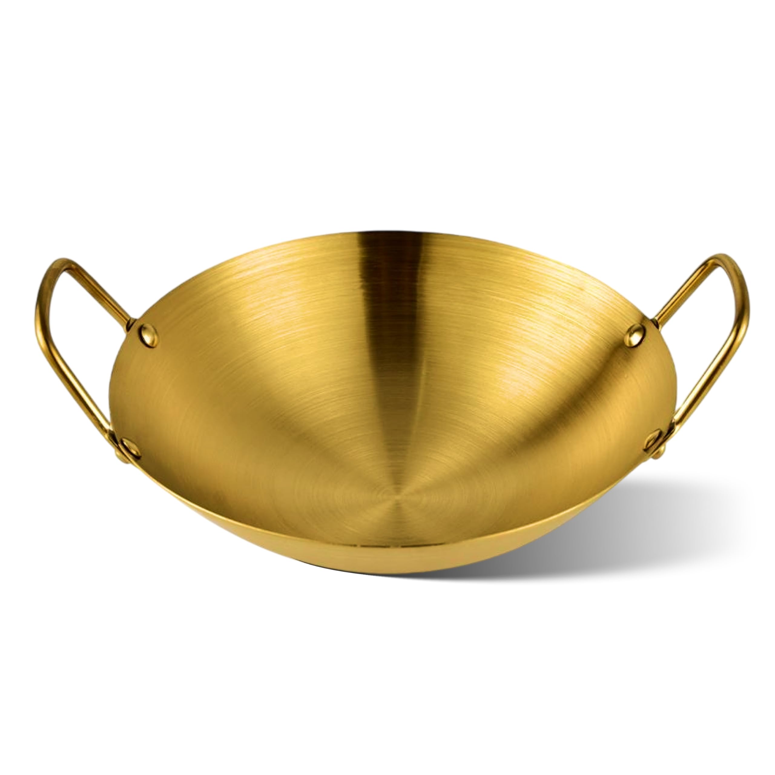 Crega Heavy Stainless Steel Kadai Golden, Traditional Round Base Wok with Double Handles for Stir Fry, Cooking, and Sauteing, Durable and Easy to Clean, Ideal for Home Kitchen (Golden)