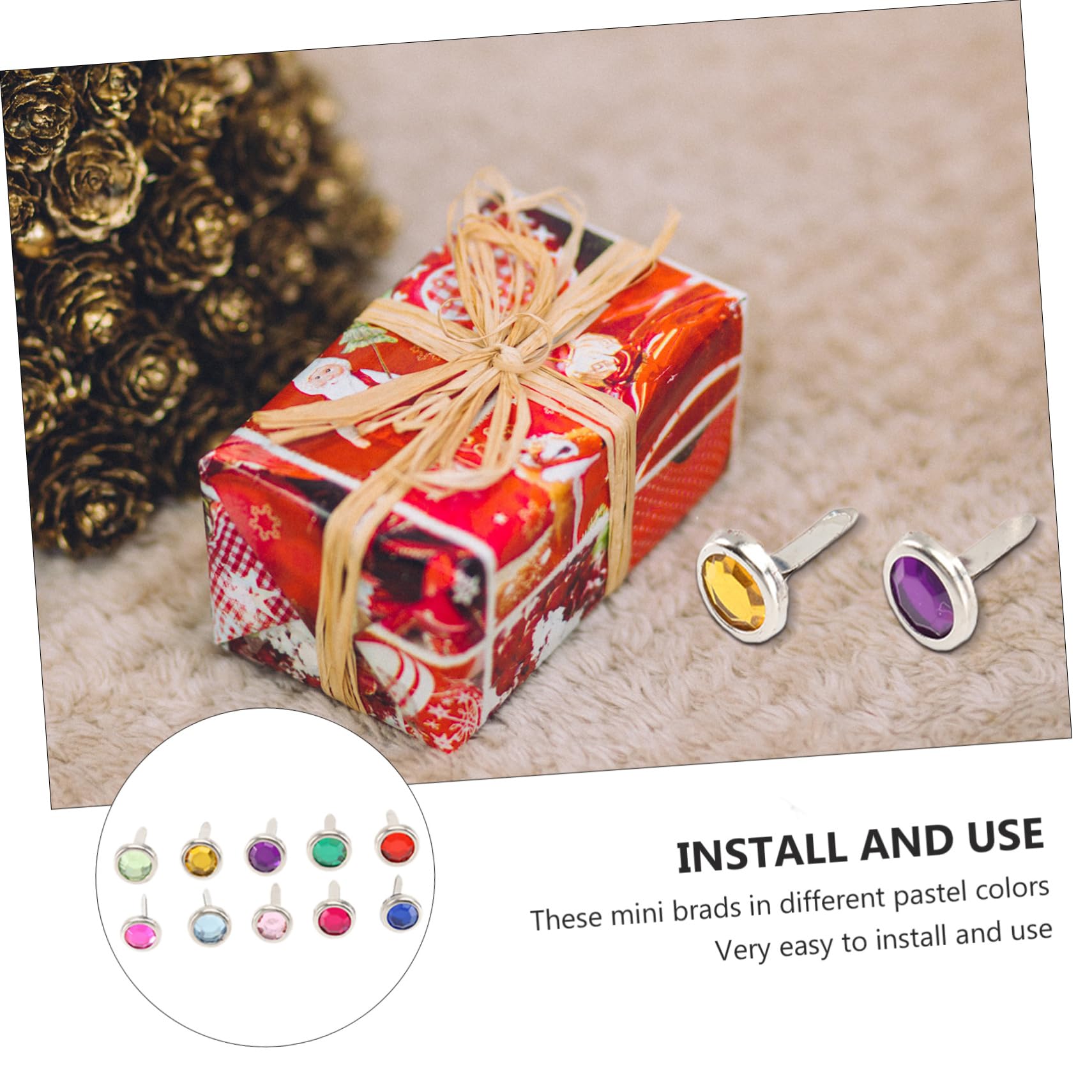 KALLORY Scrapbooking Brads Craft Brads Acrylic Mini Metal Round Paper Fasteners Easy to Use 100pcs (8x15mm Assorted Colors) Random Color