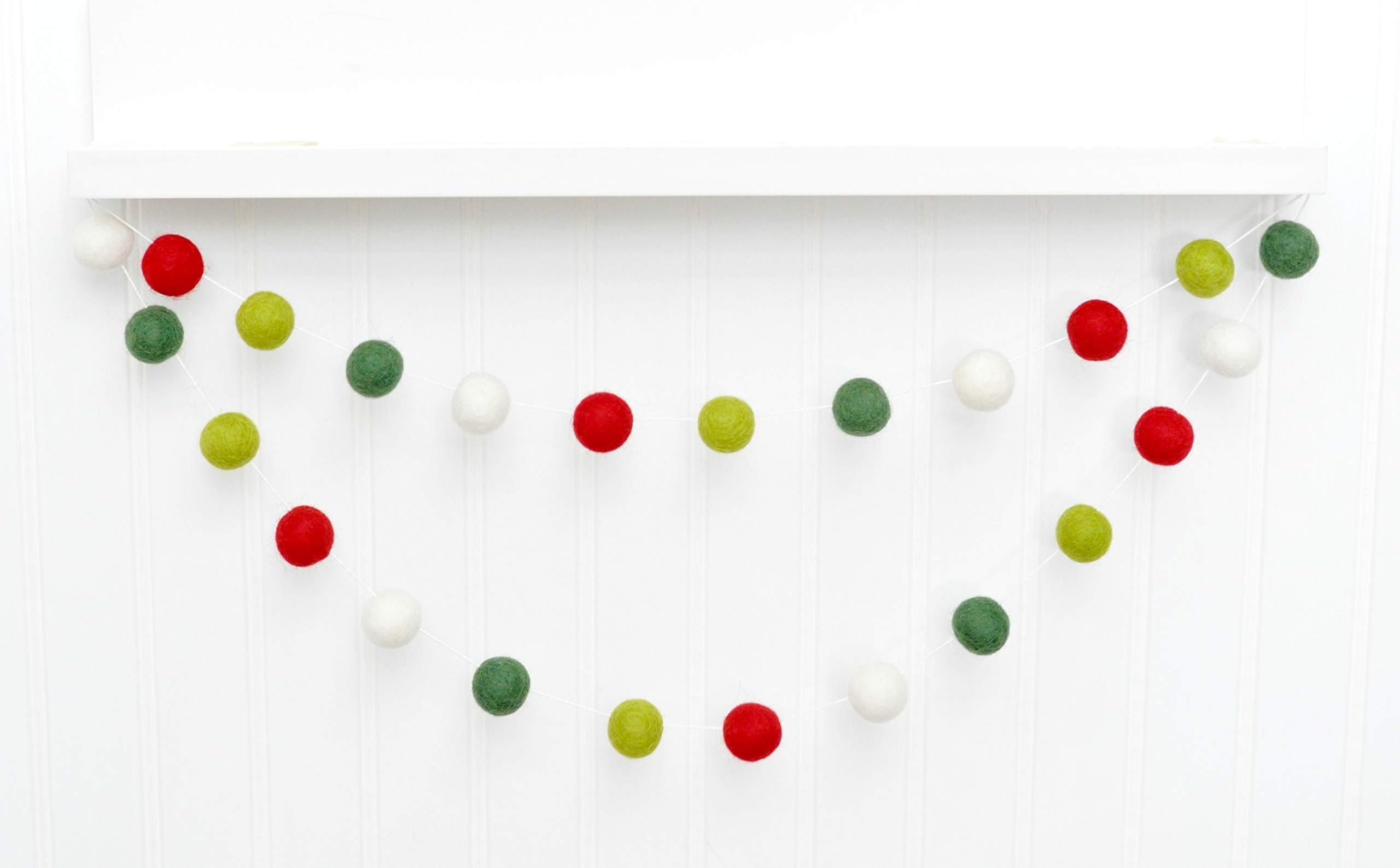 Christmas Felt Ball Garland - Red, Green, White - 1" (2.5 cm) felt balls