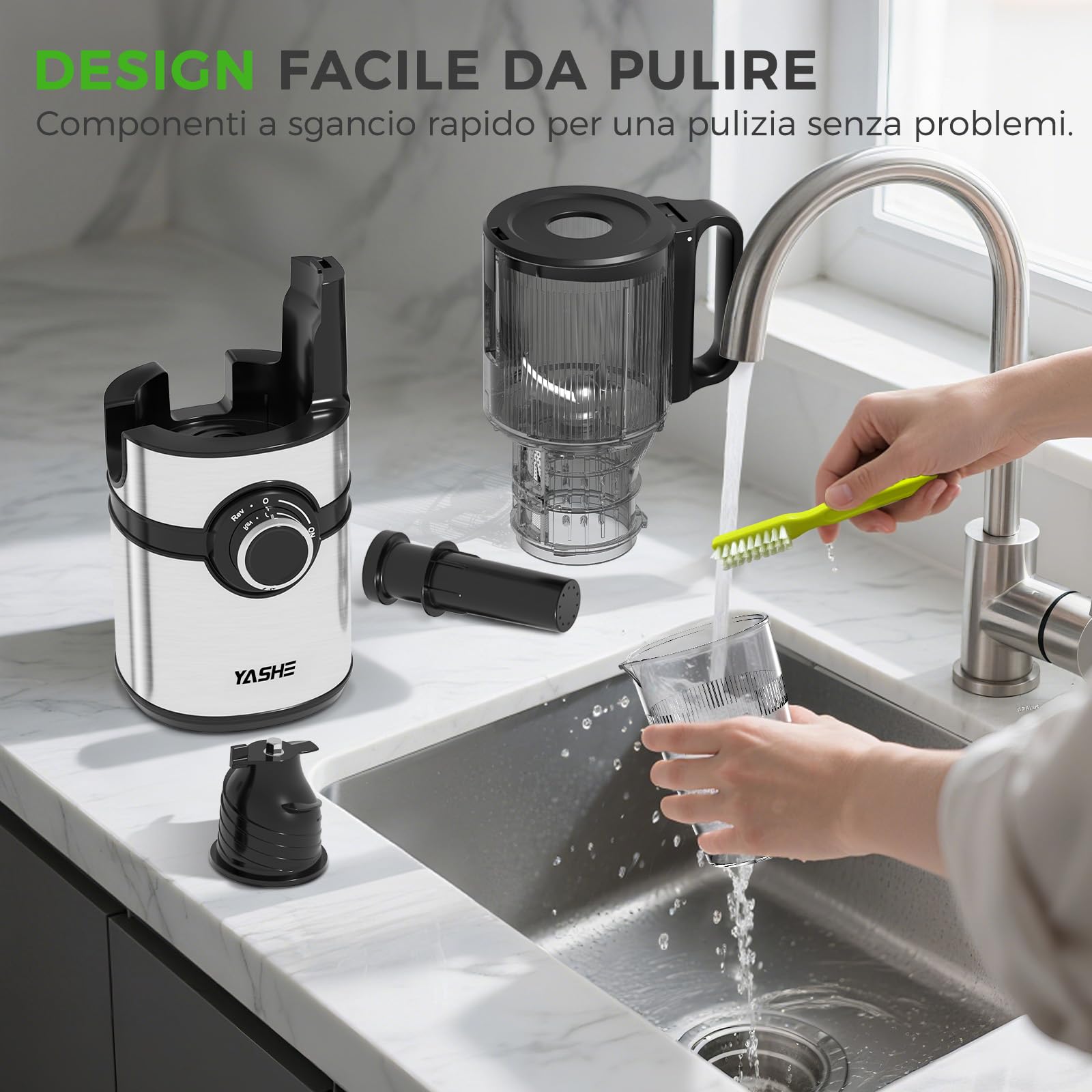 Estrattore di succo a freddo, YASHE juicer machine con ampio tubo di alimentazione da 12,7 cm per frutta e verdura intere, spremiagrumi con autoalimentazione, alta resa di succo, facile da pulire, ner