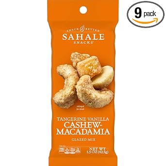 Sahale Snacks Tangerine Vanilla Cashew Macadamia Glazed Mix, 1.5 Ounces Pack of 9