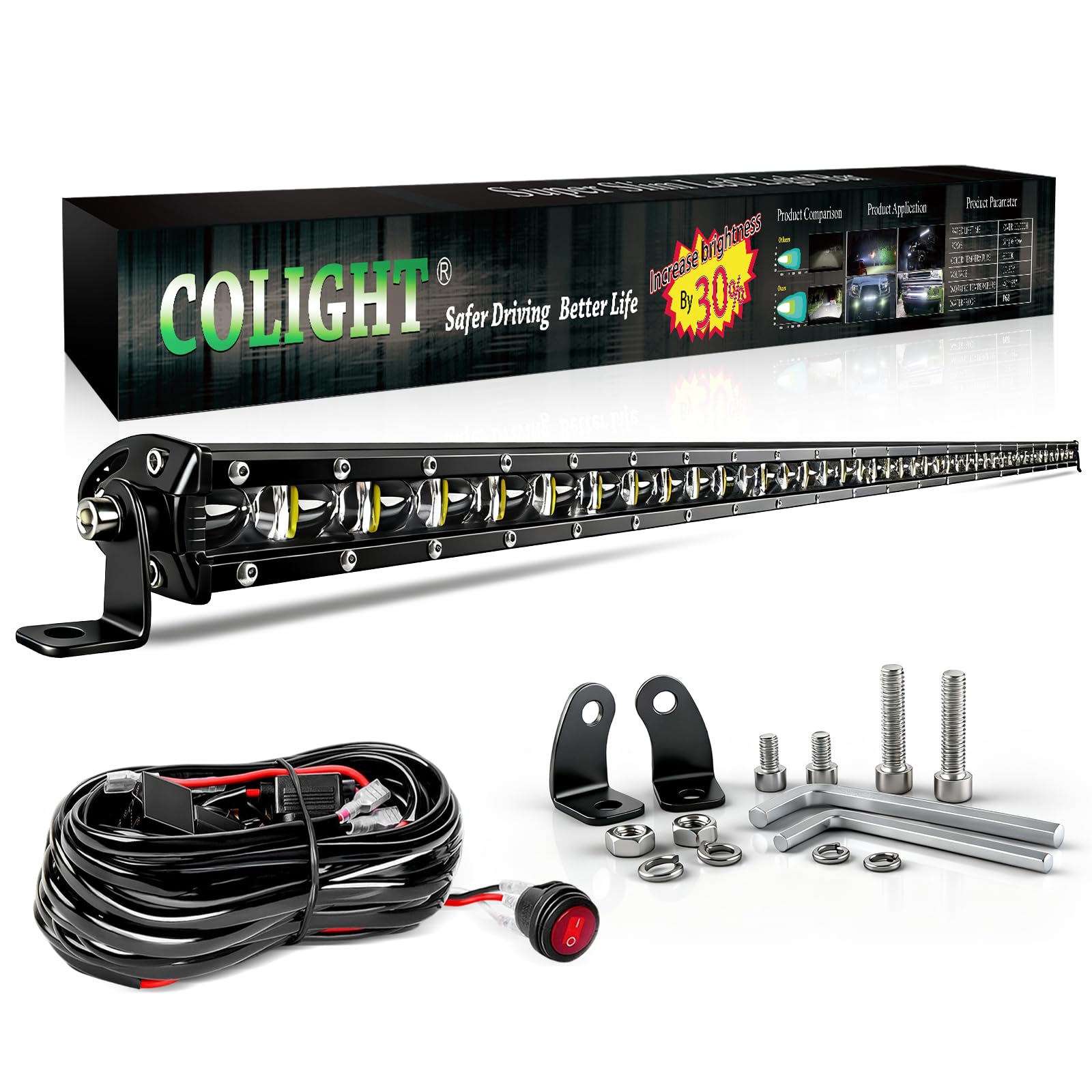 Photo 1 of CO LIGHT Led Light Bar Single 44 inch Slim Single Row Lightbar Driving Combo Beam Off Road Work Lights with Mounting Brackets & 6D Reflectors for Truck, Car, Cabin, Boat, ATV, UTV