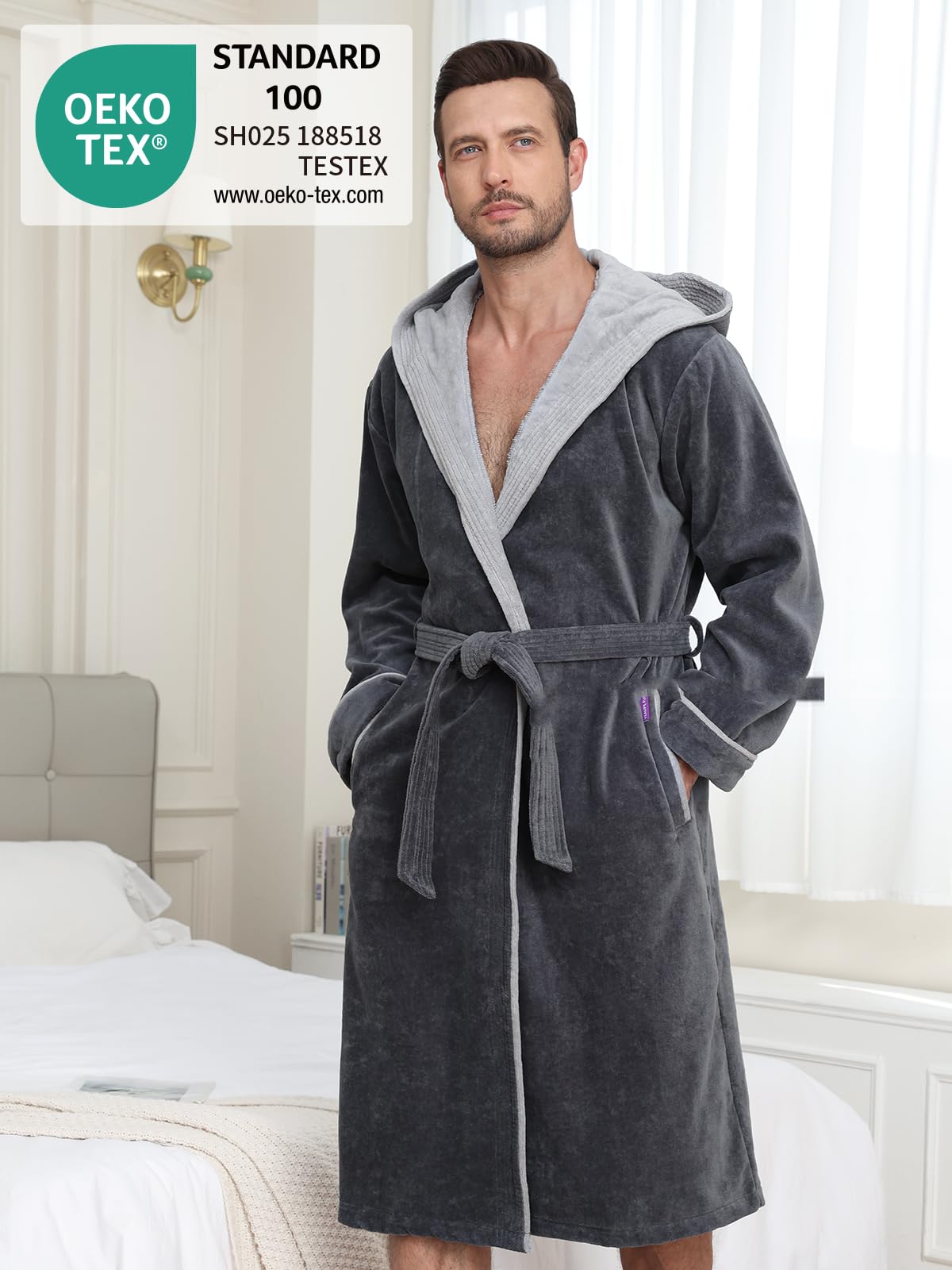 YEAUPE PRO Albornoz Hombre Ducha con Capucha, 100% Algodón, OEKO-TEX®
