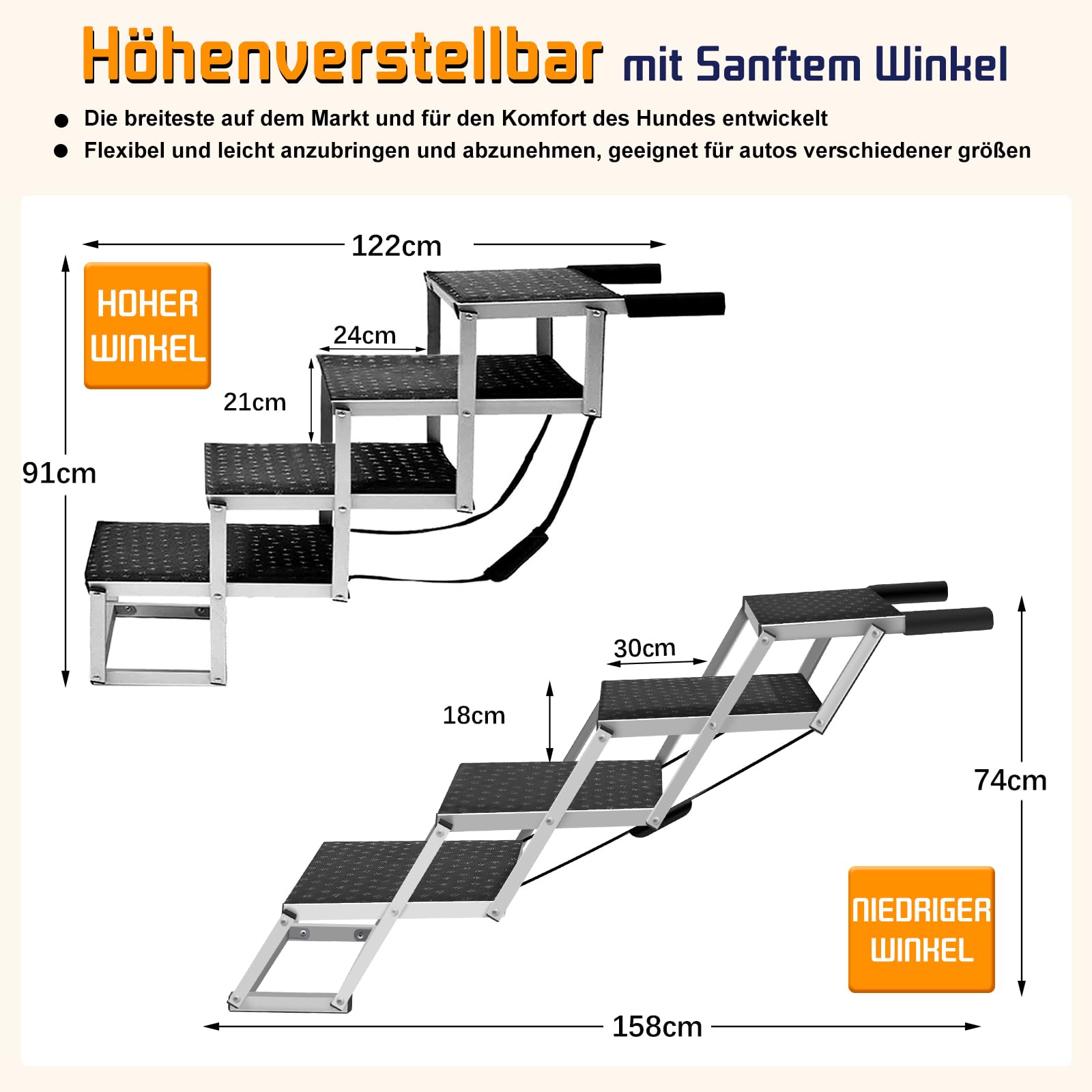 Escalier pour chiens grande taille 4 marches pliable antidérapant supporte 100 kg voiture camion SUV
