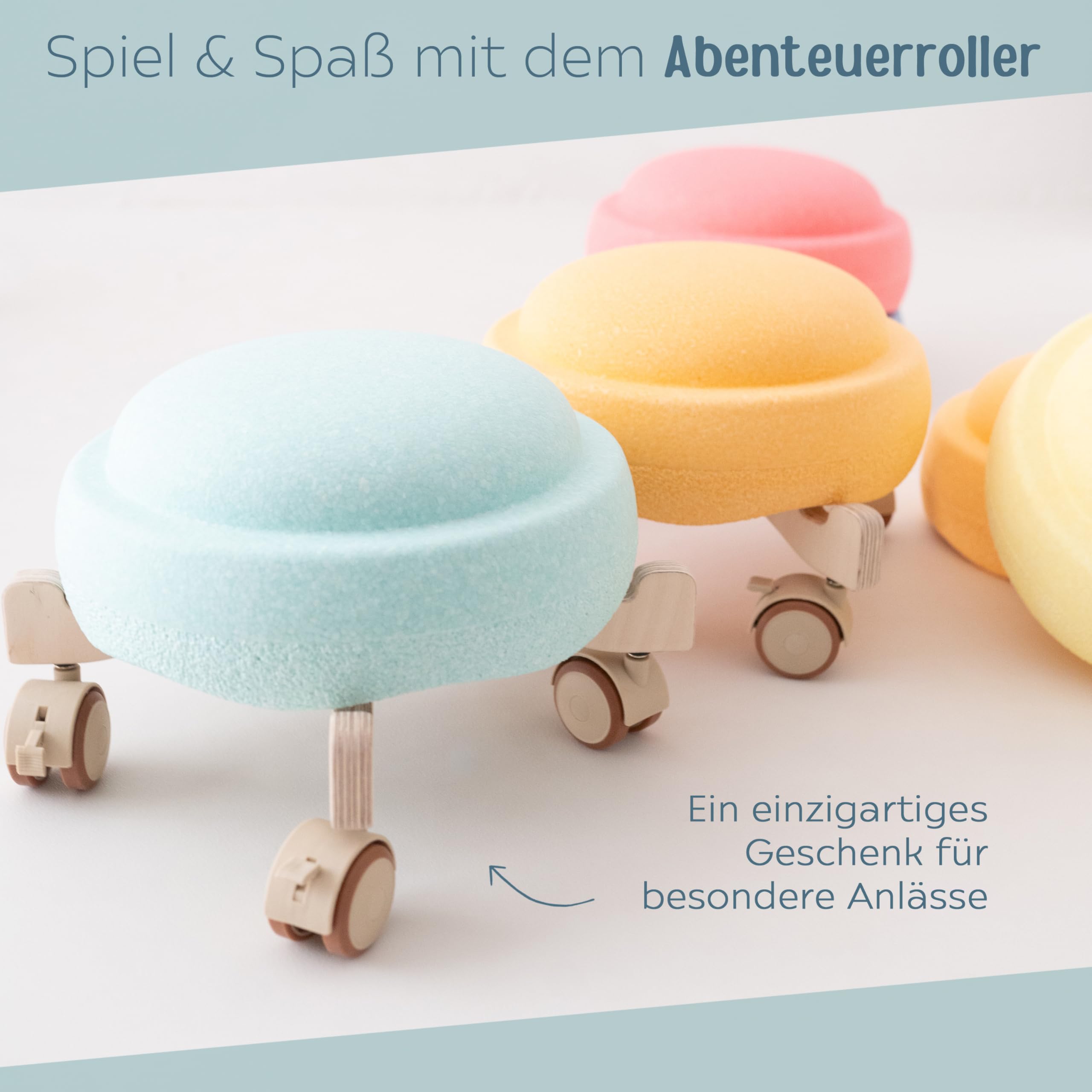 wunderwunsch Abenteuerroller für Stapelsteine® als Motorikspiel aus der Stapelwelt zum Rollen mit Feststeller rutschfest aus Holz als ideales Zubehör zum Spielen