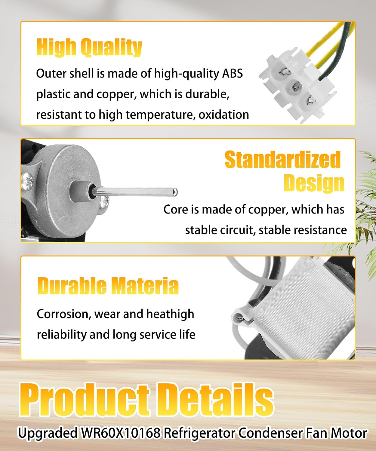 Upgraded WR60X10168 Refrigerator Condenser Fan Motor Fits for GE Hotpoint Kenmore Refrigerators, Replaces WR60X10018 WR60X10021 WR60X10028 WR60X10061 WR60X10153 PS967022 AP3855309