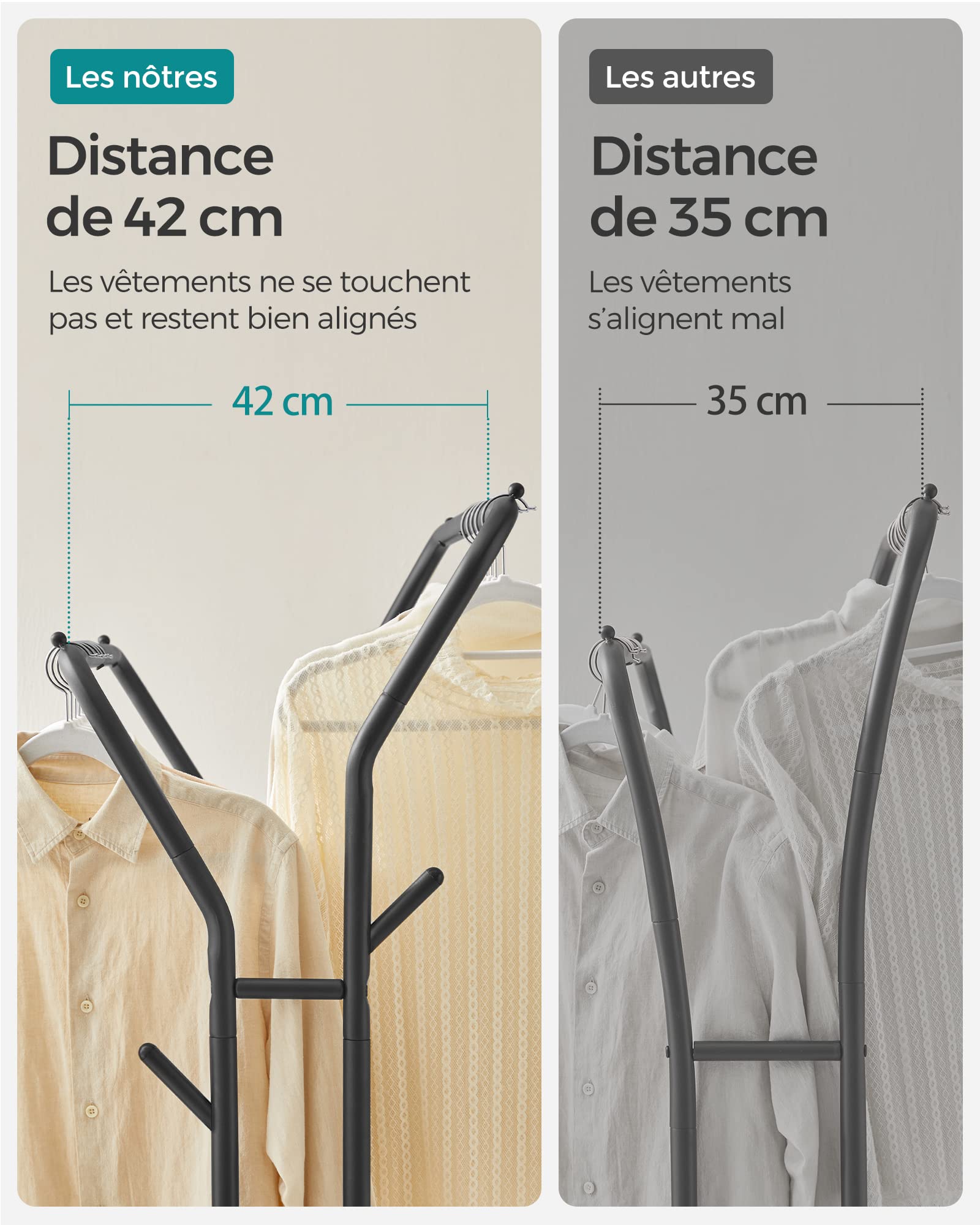 SONGMICS Portant à Vêtements avec roulettes, Double Barre, Porte-Manteau, en Acier, Charge 100 kg, Largeur de 103,5 cm, Rangement Polyvalent, Noir HSR107B01