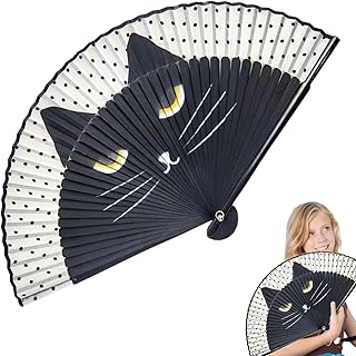 折りたたみ式扇子、中国扇子 - 猫扇子 - 扇子エレガントなタッセルペンダント猫折りたたみファン写真小道具、ダンスパフォーマンス用