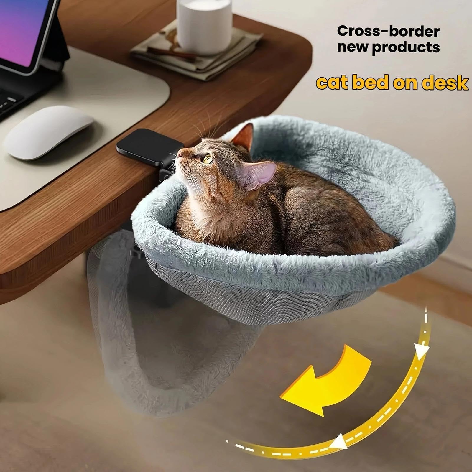Hamaca para Escritorio de Gato,Percha Plegable Que Ahorra Espacio - Hamaca fijada al Escritorio - para Interior, Oficina en Casa, Sala de Juegos, Mesas, Estanterías, Puertas, Pequeño, Mediano,