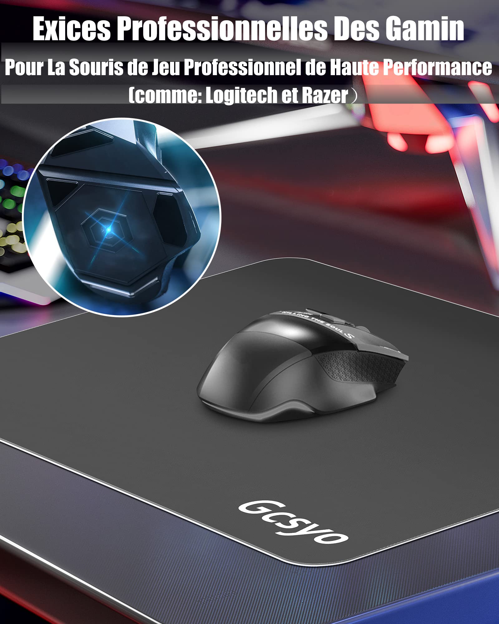 Tapis de Souris de Jeu Professionnel en Verre pour Logitech G502/G PRO/G703, Grand Tapis de Souris antidérapant pour Gamer avid, Surface en Verre spéciale avec précision et Vitesse améliorées pour Un