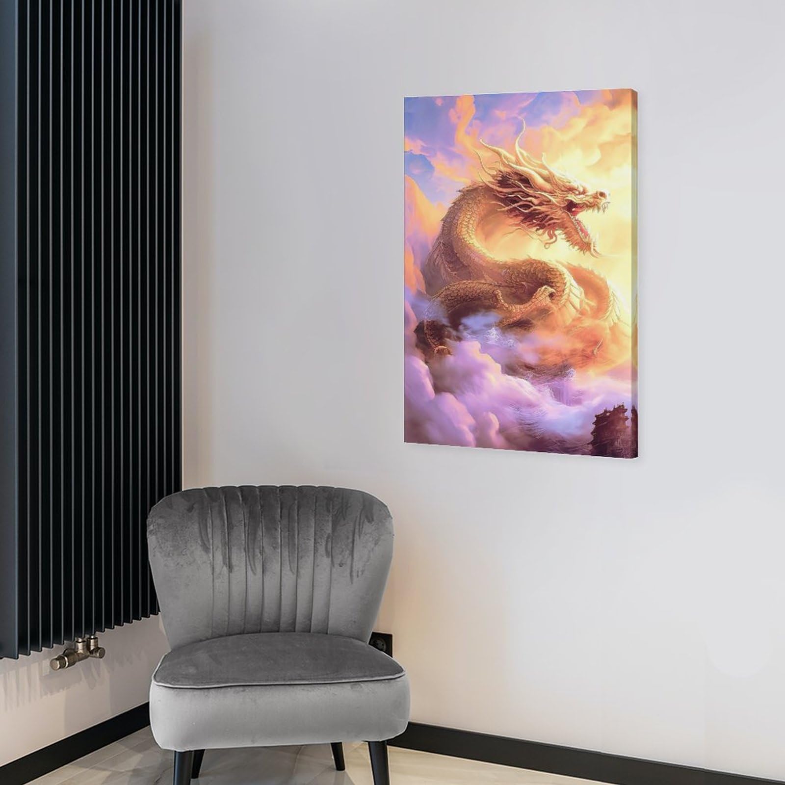 Amazon.co.jp: 絵画 雲の中の龍インテリア 絵画 超リアルな油絵 黄金