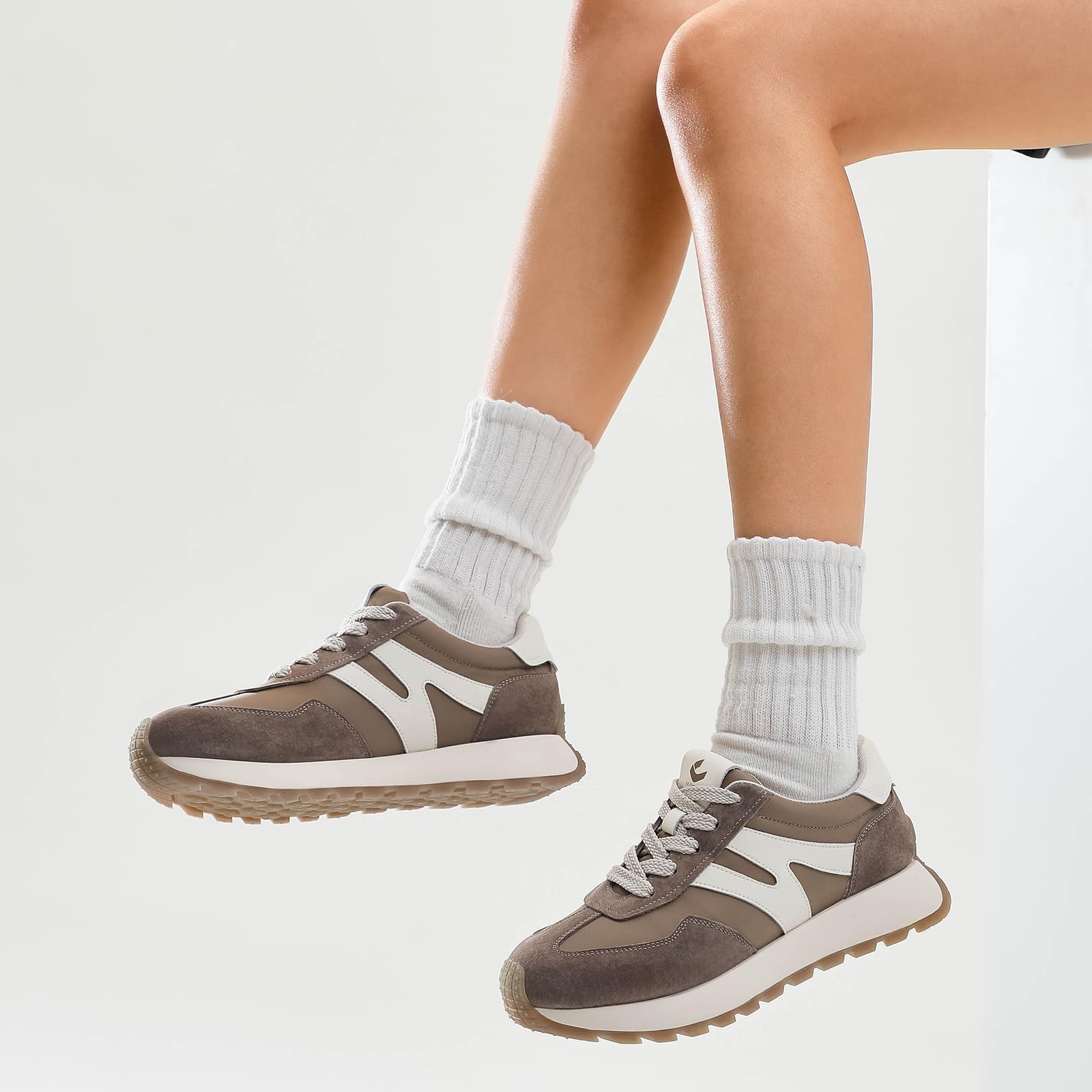 somiliss Platform Fashion Sneakers for Women Suede Patchwork Casual Tennis Shoes Comfortable Non Slip Running Walking Shoes: 9 Brown