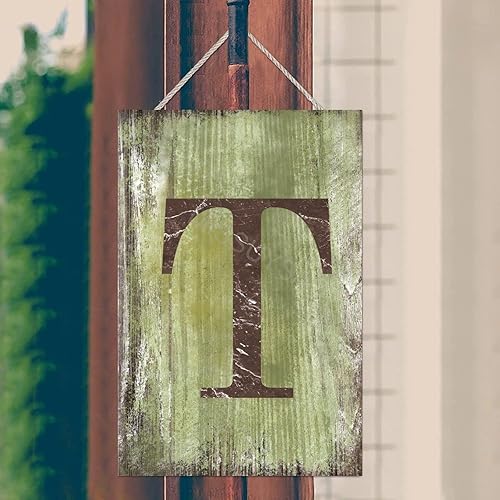 Vista 382 de Letrero colgante de madera con letra J, letrero de madera para decoración del hogar, 26 letras del alfabeto de metal, placa de madera, decoración