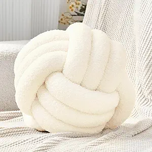 Petrella Knot Pillow Ball Round Throw Pillows Home Decor Cushion Decorative Aesthetic Throw Pillows,Lambswool White 11inch