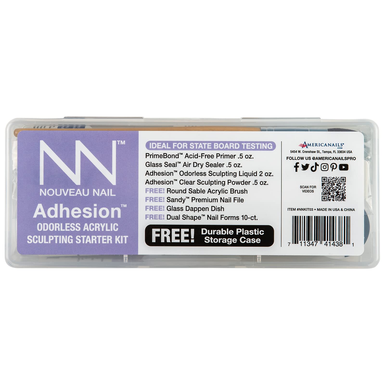 Adhesion Odorless Acrylic Sculpting Starter Kit - Clear Acrylic Powder, Acid-Free Primer, Top Coat