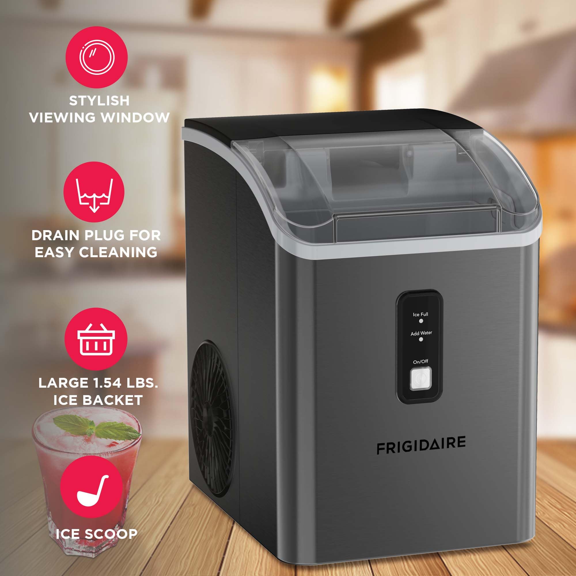Frigidaire Countertop Crunchy Chewable Nugget Ice Maker, 33lbs per Day, Gunmetal - 5