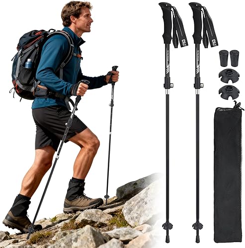 Bastones de senderismo plegables, ligeros 7075 aleación de aluminio Mountain Tech Trekking para hombres, bastones plegables para viajes, agarre de