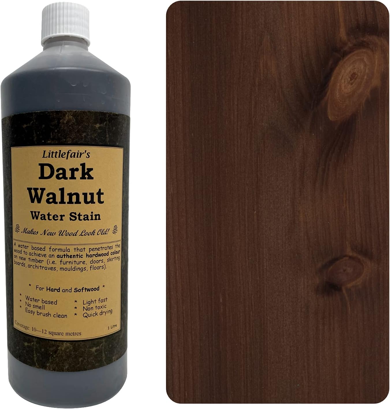 Littlefair’s NonToxic WaterBased Wood Stain 2.5ltr Dark Walnut Wood Dye for Indoor Timber