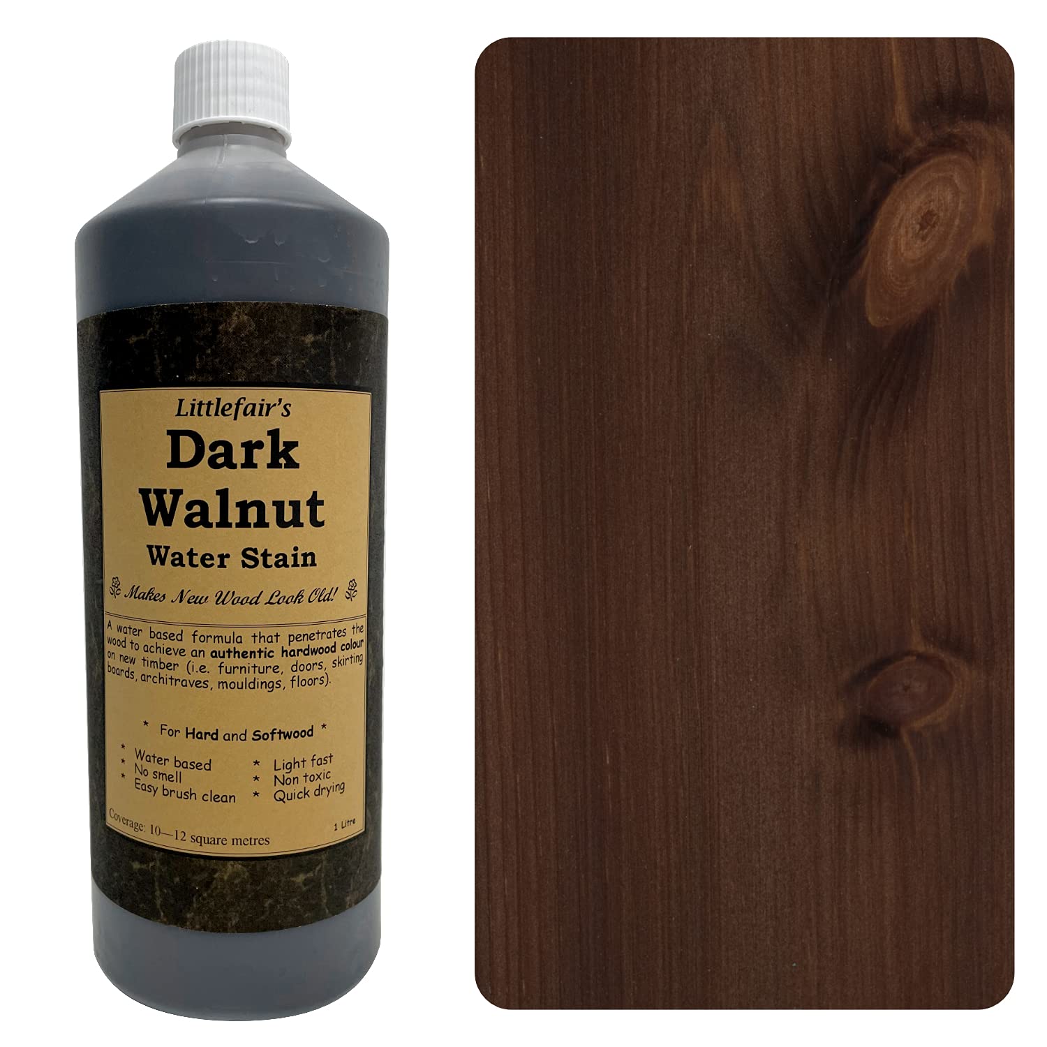 Littlefair'sWood Stain Water-Based - (Dark Walnut) – Non-Toxic, Eco-Friendly & Quick Drying - Easy-to-Apply, Concentrated Formula for All Wood Types – 15ml Tester Pot