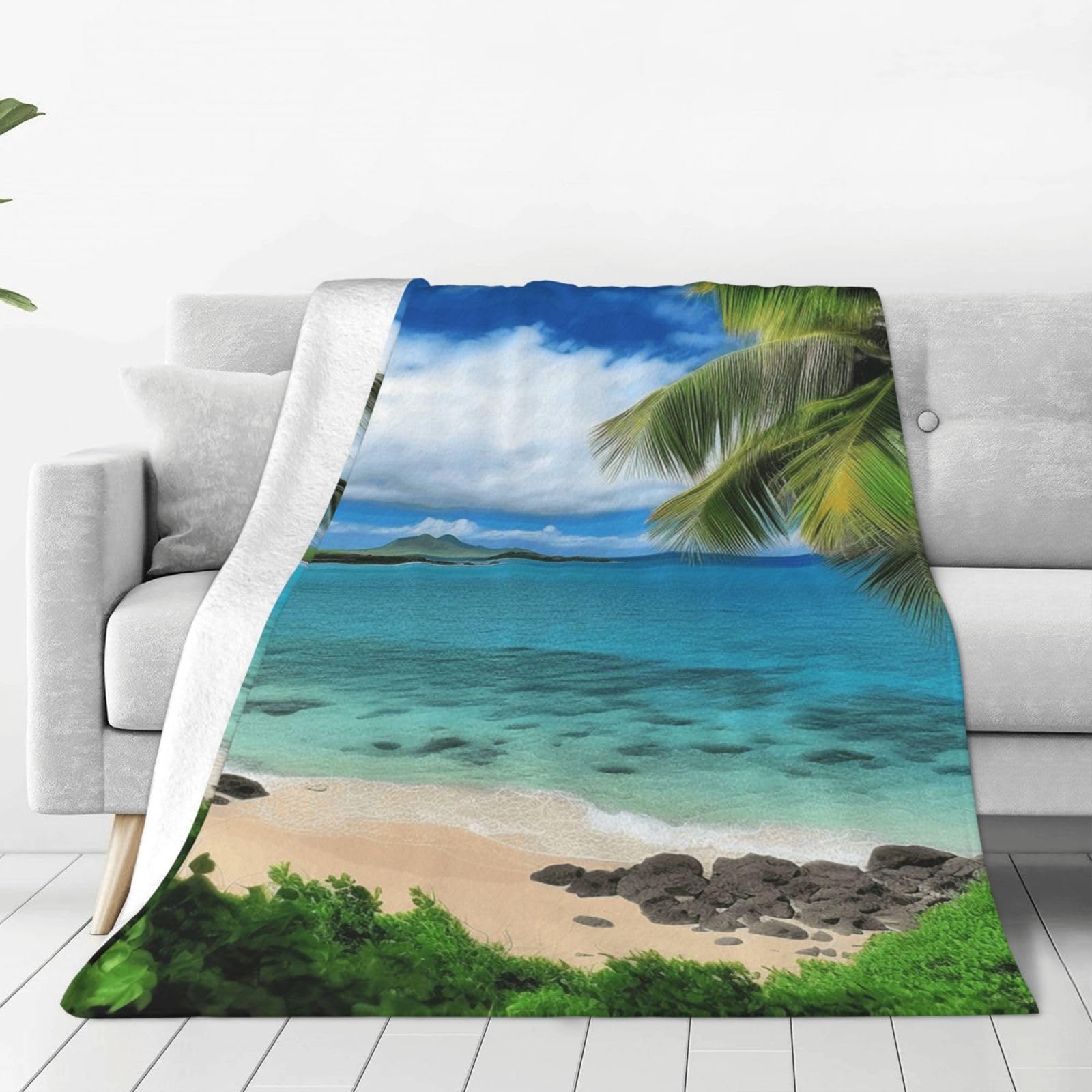 Tropical Palm Tree Hawaii Beach Throw Blanket 40"x30" Flannel Fluffy Warm Blanket for Couch, Reversible Plush Blankets for Bed, Comfy Fuzzy Blanket for Sofa, Plush Lightweight-Blankets for All Season