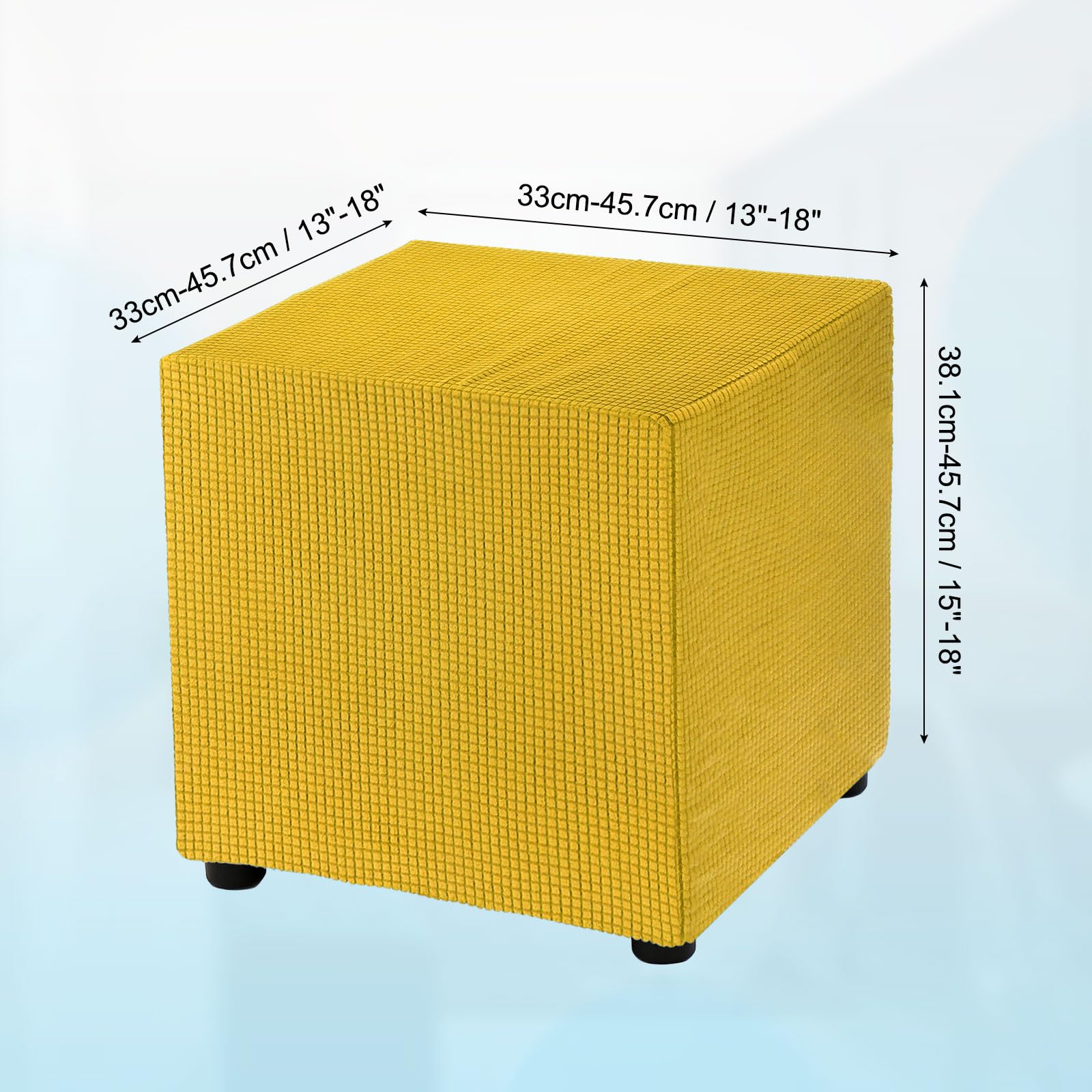 QUARKZMAN Funda de otomana Cuadrada 18x18x18 Pulgadas de poliéster elástico Lavable Fundas de otomanas Protector de reposapiés elástico para Sala de Estar Dormitorio, Amarillo