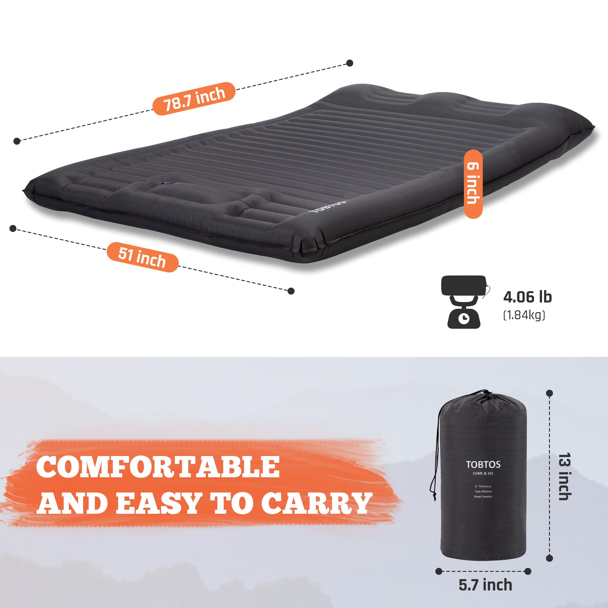 TOBTOS Double Sleeping Pad for Camping, Extra Thick 6