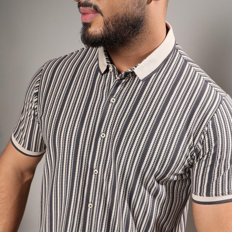 Image of Instafab Plus Men's Shirt for Casual Wear | Spread Collar | Short Sleeve | Button Closure | Plus-Size Fit | Cotton Shirt Crafted with Comfort Fit for Everyday Wear