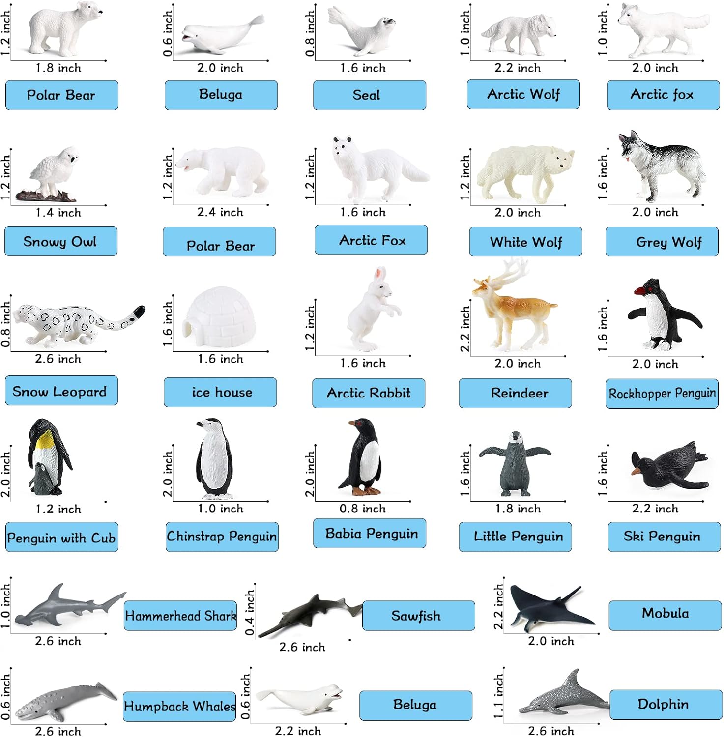 RCOMG 26pcs Arctic Animal Figurines - Realistic Polar Animal Figures with Polar Bear, Caribou, Penguin & Arctic Wolf - Great for Easter Egg, Gifts & School Projects