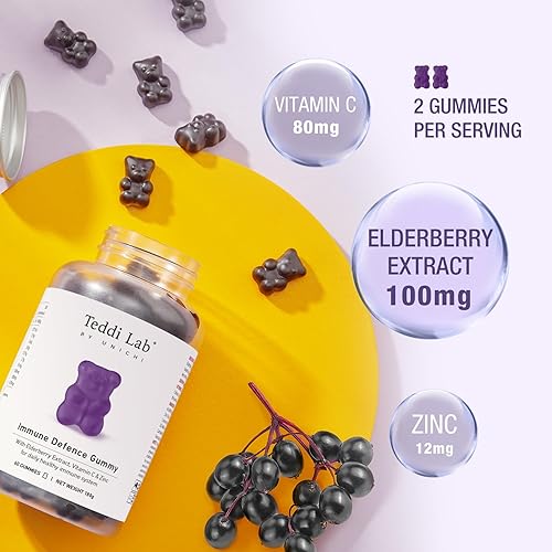 Miniatura 4 de Unichi Gomitas de defensa inmunológica, con extracto de saúco, vitamina C, zinc para promover la salud del sistema inmunológico, defender los
