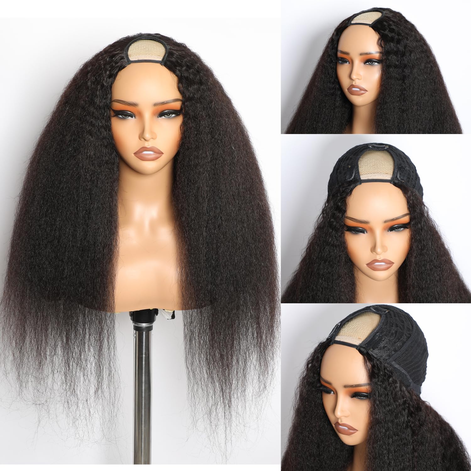 U Part Human Hair Wig Kinky Straight U Part Wig Human Hair for Black Women Glueless Wigs Clip Upgrade Natural Hair Wigs Beginner Friendly 150% Density 30 inch - Image 2