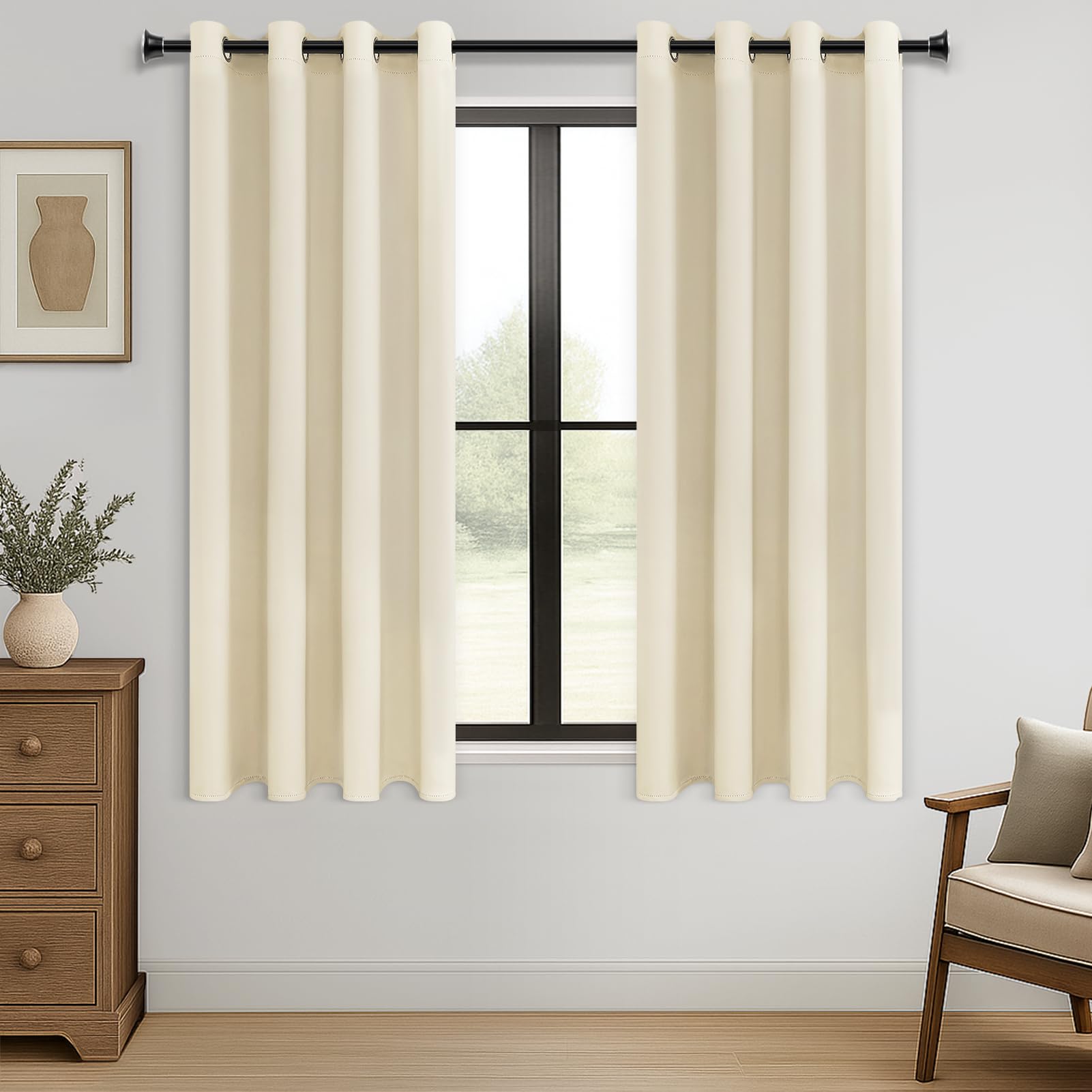 MRTREES Cortina Habitacion Opaca Termica 2 Piezas 140×145cm Cortinas Salon Moderno Aislantes Frío Calor Luz Cortinas Cortas para Ventana Dormitorio Infantil Bebe Niños Beige con Ojales Global Recycled Standard Global Recycled Standard Global Recycled Standard