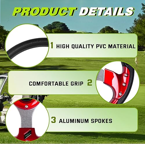 Vista 2 de RASTP Volante de carrito de golf de 12.6 pulgadas/12.598 in para Club Car DS y Club Car Precedent EZGO Yamaha Carritos de golf, rojo Estilo B- Rojo