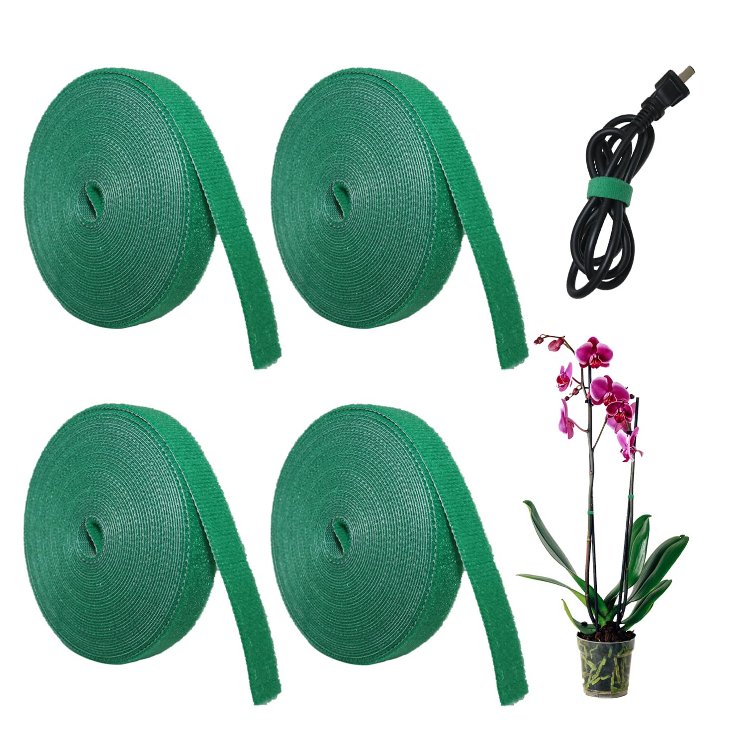 4PCS Garden Tape Plant Tie 65ft, Green Tape Plant Tie Holiday Decoration Ties