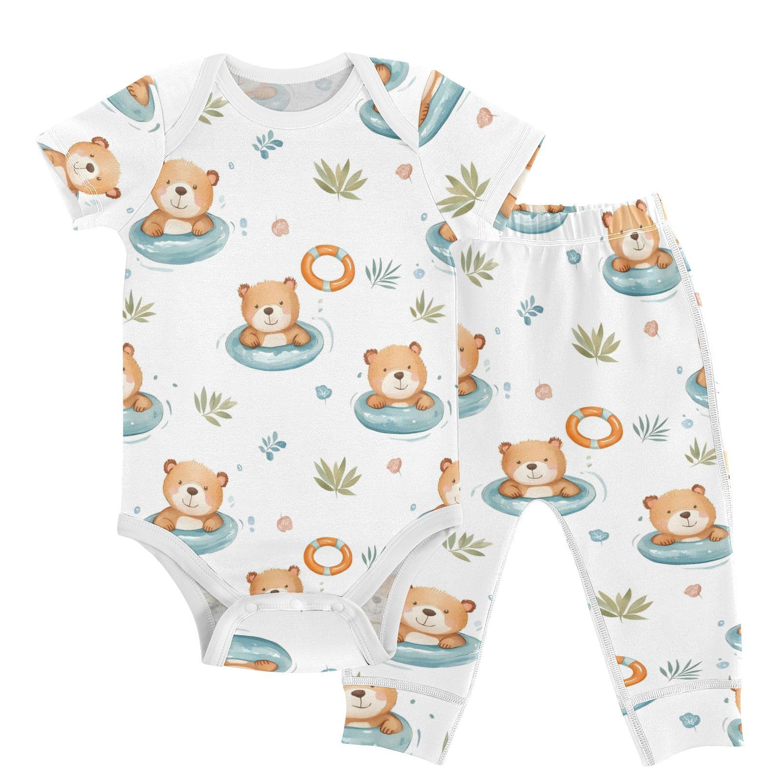vvfelixl Baby Layette Sets Clothes,Cute Cartoon Little Bear Swim Baby Bodysuits Set,Unisex Babys Pants Sets Short Sleeve 12-18M