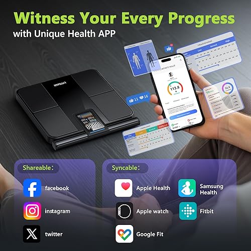 Miniatura 5 de Báscula inteligente para peso corporal y grasa, IMC, masa muscular de 8 electrodos, báscula digital de baño, medición de composición corporal de 57,