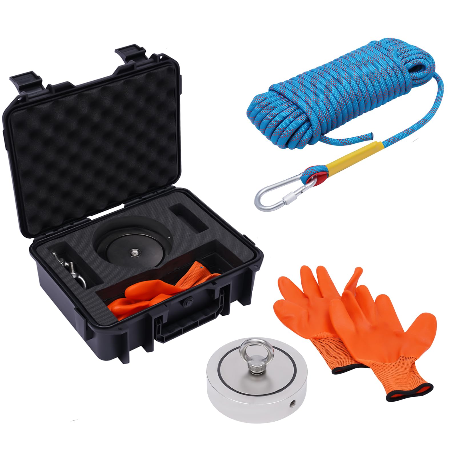 4000 lbs Double Sided Magnet Fishing Kit, Strong Pulling Force Fishing Magnet with Rope & Case for River, Lake, Beach - Super Strong, Large 5.35inch