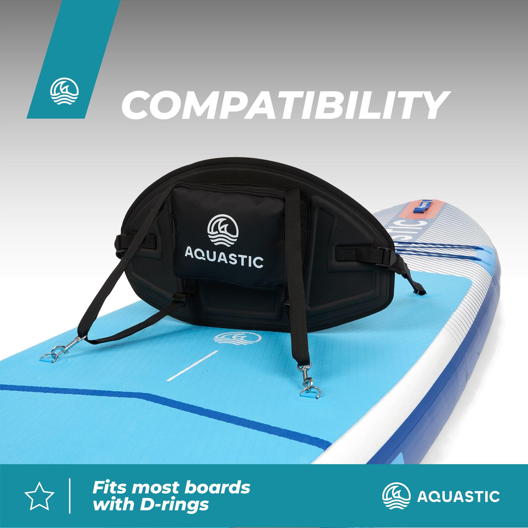 AQUASTIC SUP Kayak Seat | Durevole, materiale impermeabile in poliestere | Comodo schiuma EVA | Quattro cinture di fissaggio regolabili | Borsa di stoccaggio con chiusura a chiave
