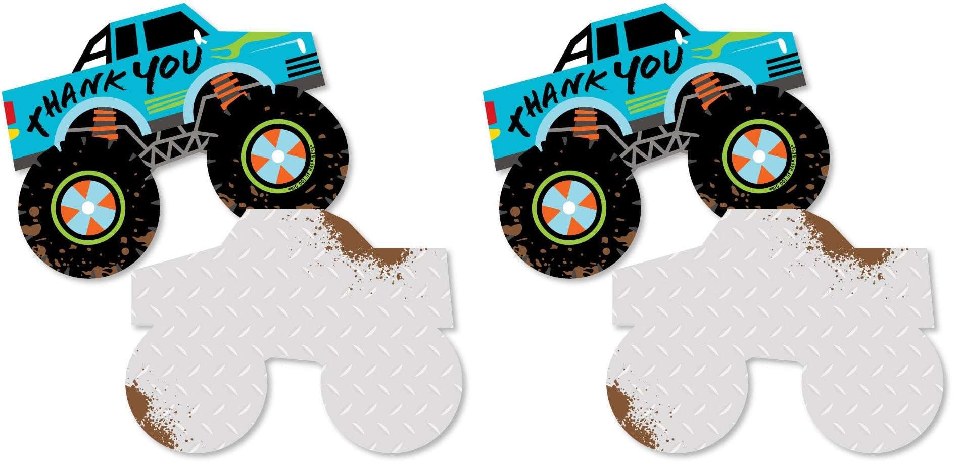 Big Dot of Happiness Smash and Crash - Monster Truck - Shaped Thank You Cards - Boy Birthday Party Thank You Note Cards with Envelopes - Set of 12 (Pack of 2)