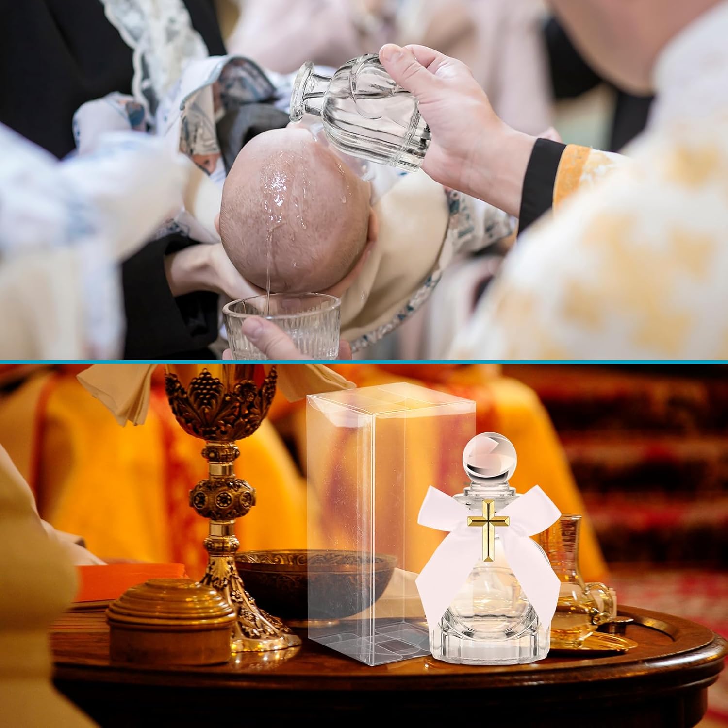 24 Set Holy Water Bottles Baptism Favors for Guest Bulk Holy Water Container with Cross Pin Bow 50ml Glass Empty Container for Communion Catholic Christian Wedding First Communion Gift