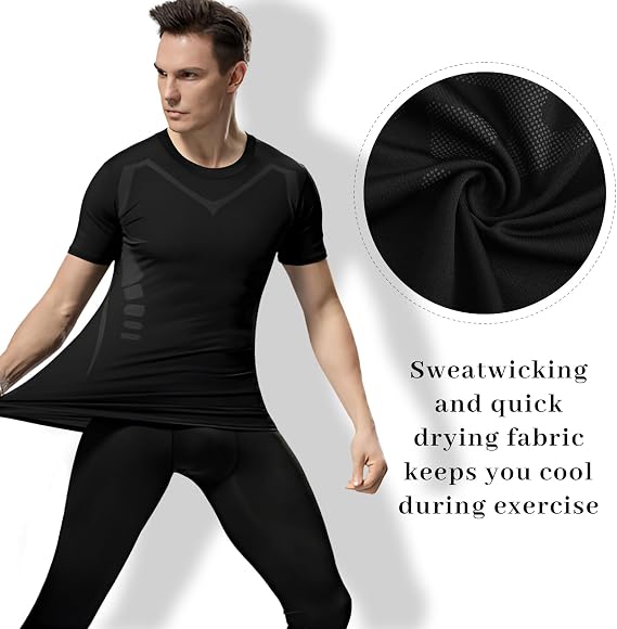 HomyComy Men's Compression Shirt Short Sleeve Sports Athletic Baselayer Workout Tops Dry Fit Muscle Shirts 2 Pack