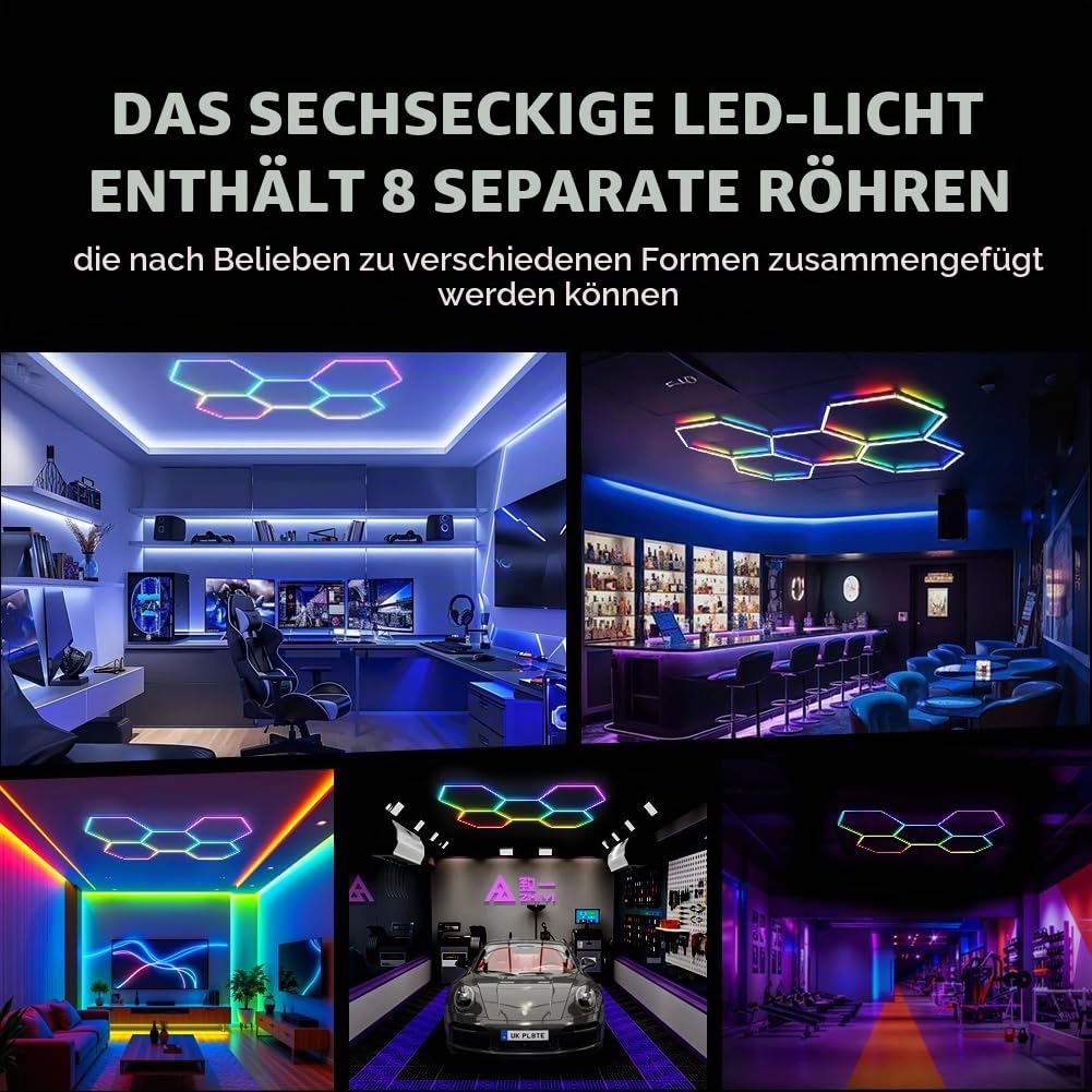LED Deckenleuchte Dimmbar RGB Farbwechsel Deckenlampe mit Fernbedienung 216W Garagenlampe LED 5-Hex RGB LED Panel Deckenbeleuchtung für Garage, Werkstatt, Lager, Keller, Fitnessstudio
