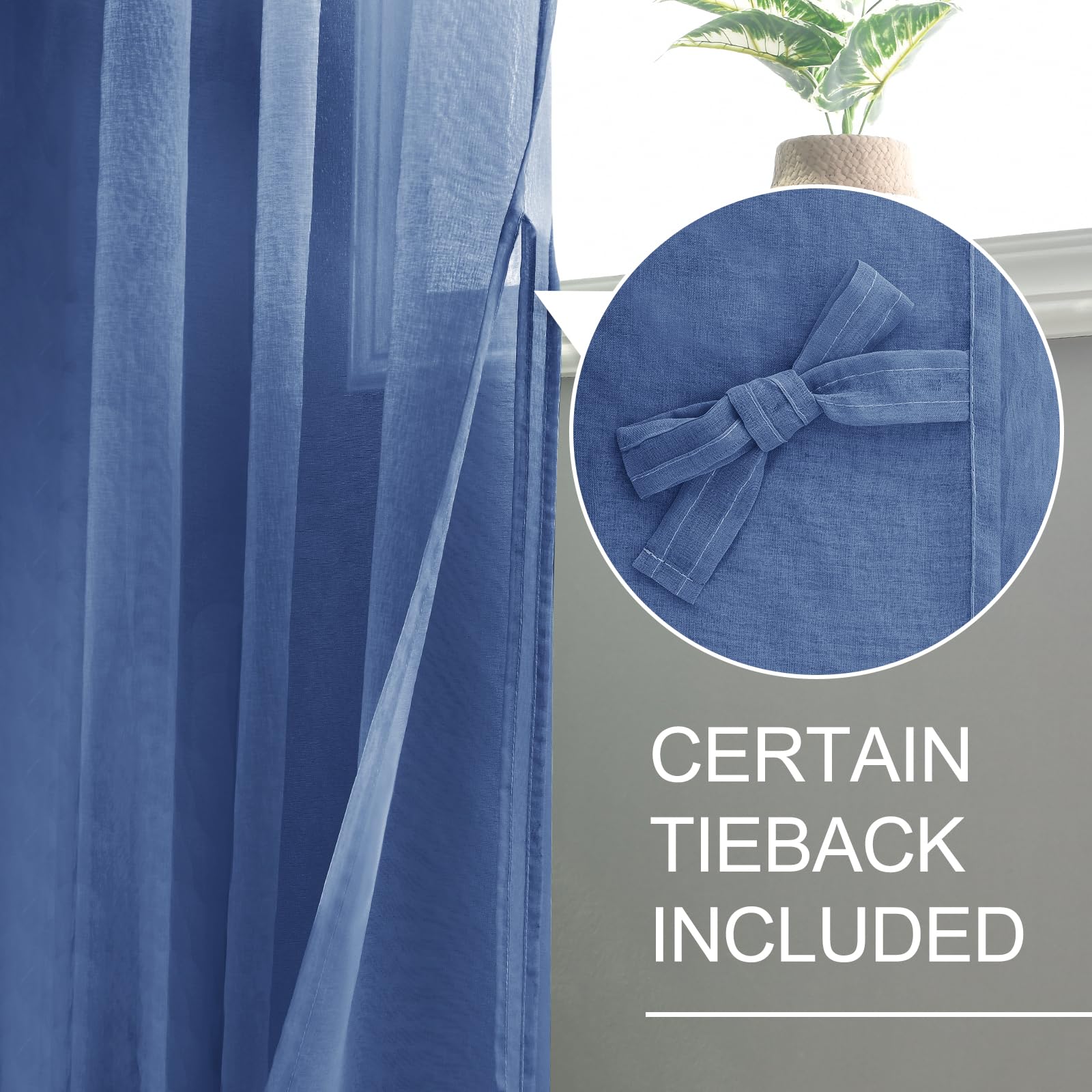 XWZO Linen Look Voile Curtains Haze Blue,Grommet Top Semi Transparent Eyelet Sheer Drapes for Living Room,Kids Room,W55*L69,2 Panels - Image 3