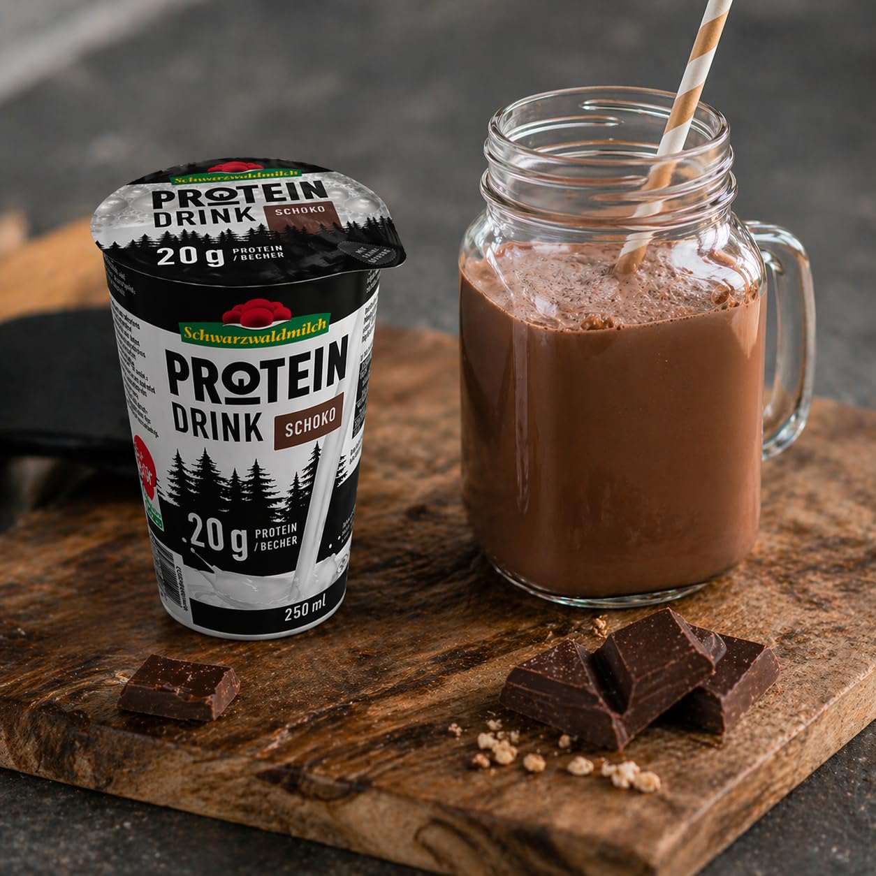 Schwarzwaldmilch Protein Schoko Drink 0,3% Fett - 10 x 250 ml Becher, High Protein Schokoladengetränk, laktosefrei, fettarm, trinkfertig To Go